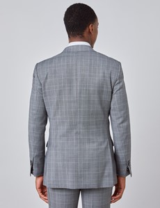 Men's Grey & Light Blue Prince Of Wales Plaid Slim Fit Suit Jacket