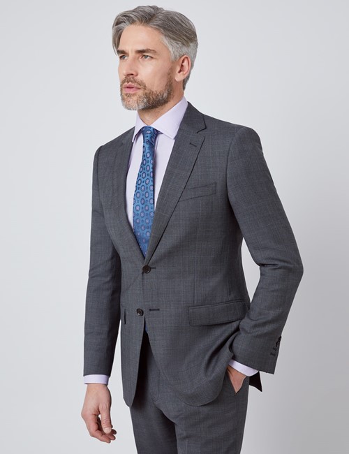 Men's Charcoal & Blue Prince Of Wales Check Slim Fit Suit | Hawes & Curtis