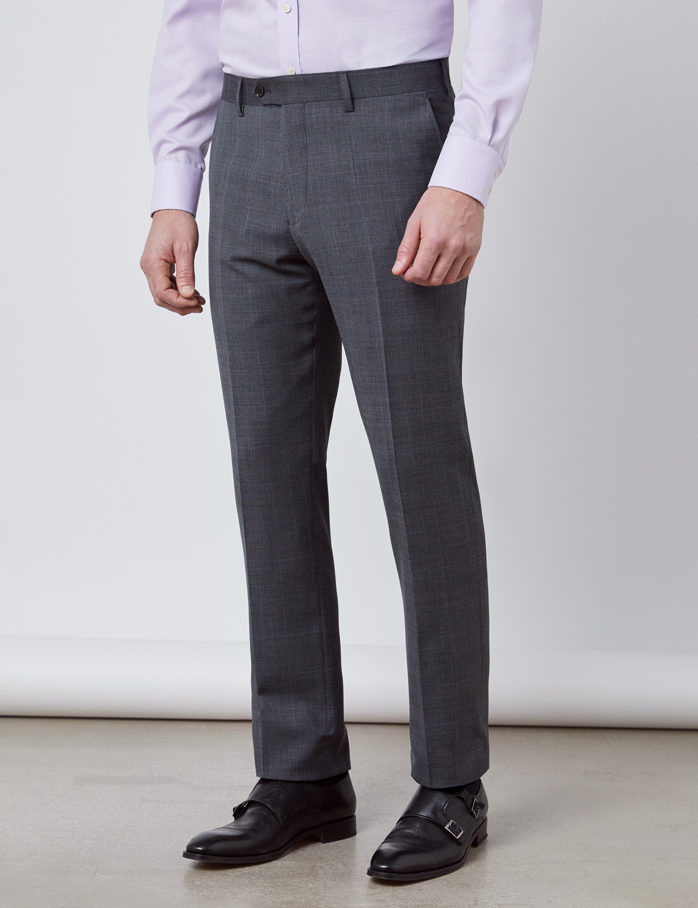Men's Charcoal & Blue Prince Of Wales Check Slim Fit Suit | Hawes & Curtis