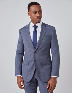 Men's Blue Tonal Check Slim Fit Suit Jacket 