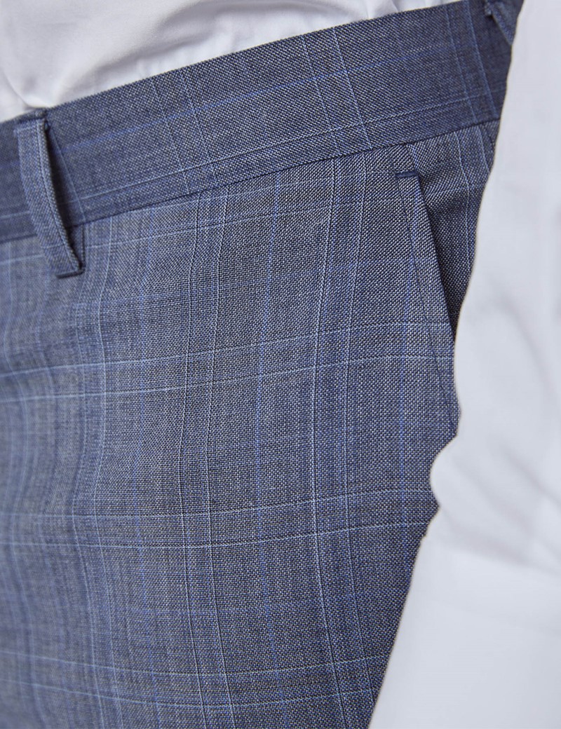 Anzug - Slim Fit - 100S Wolle - blau-grau Gitterkaro
