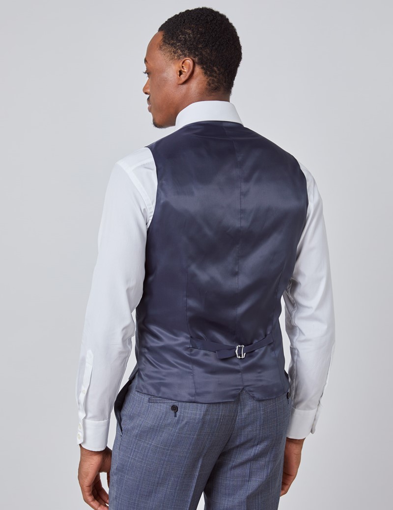 Anzug - Slim Fit - 100S Wolle - blau-grau Gitterkaro