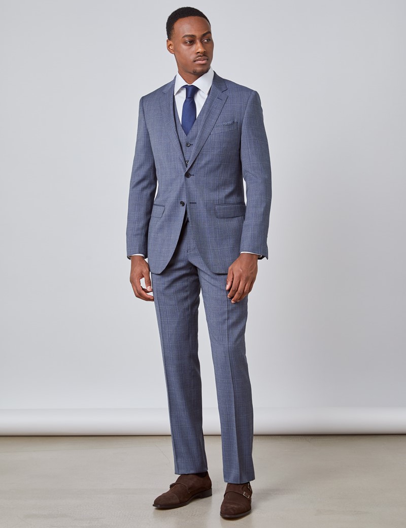 HBDesign Mens 3 Piece 1 Button Notch Lapel Slim Fit Pure Formal Suit Blue 