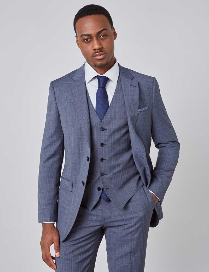 Men's Blue Tonal Check Slim Fit Suit