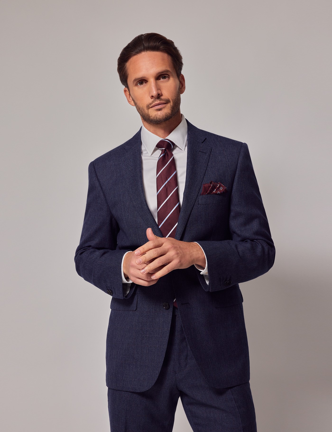 Men's Blue & Red Prince Of Wales Check Classic Fit Flannel Suit | Hawes ...