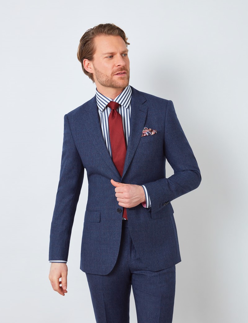 Men's Blue & Red Prince of Wales Check Slim Fit Suit Jacket