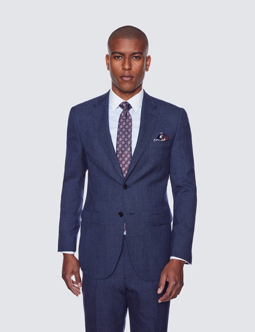 Men's Blue & Red Prince of Wales Check Slim Fit Suit Jacket