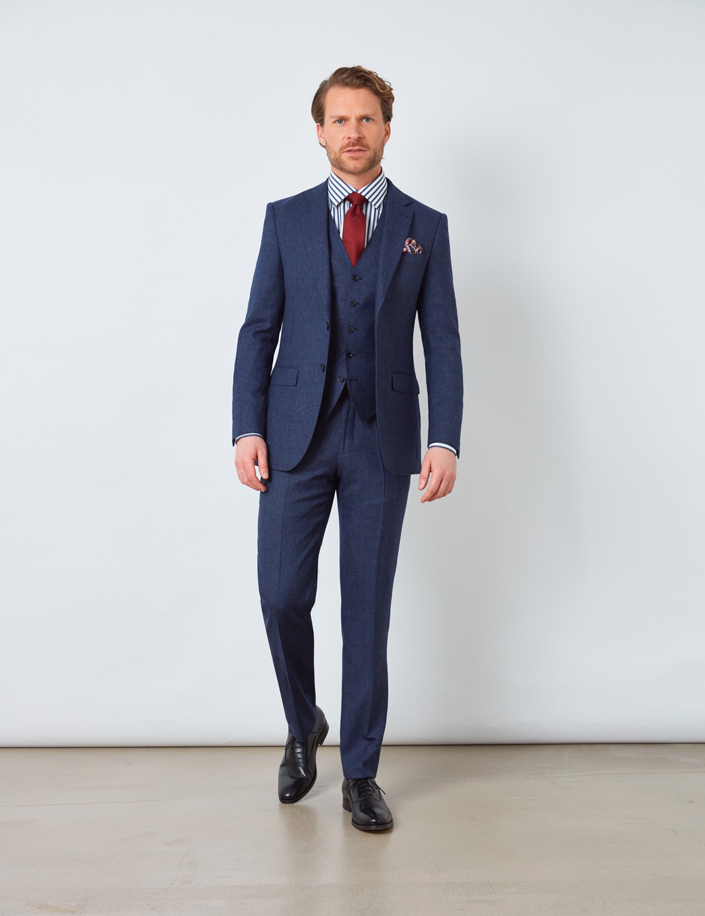 100% Wool Prince of Wales Check Men's 3 Piece Slim Fit Suit in Blue ...