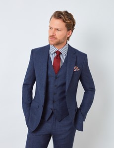 Men's Blue & Red Prince of Wales Check 3 Piece Slim Fit Suit 