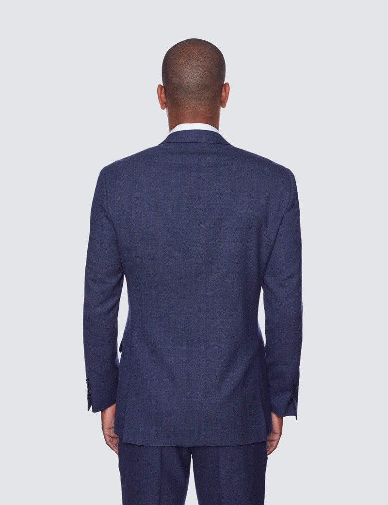 Dreiteiler Anzug – 100s Wolle – Slim Fit – 2-Knopf Einreiher – blau & rot Prince of Wales Karo
