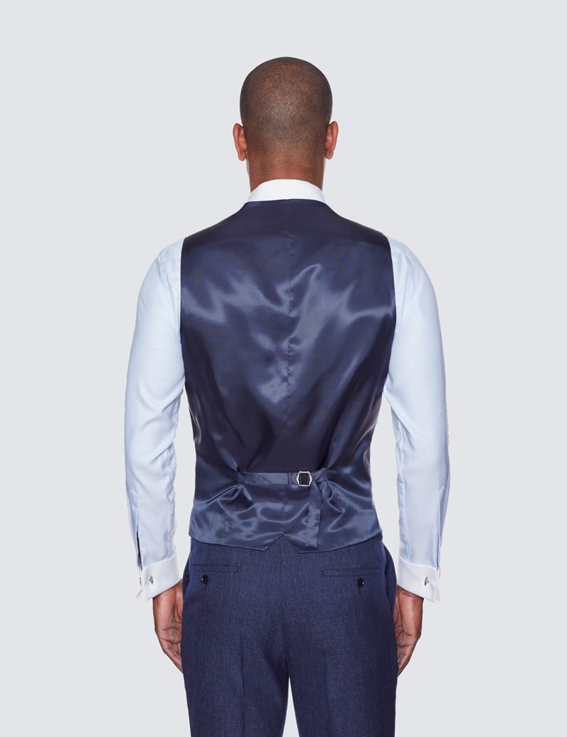 Dreiteiler Anzug – 100s Wolle – Slim Fit – 2-Knopf Einreiher – blau & rot Prince of Wales Karo