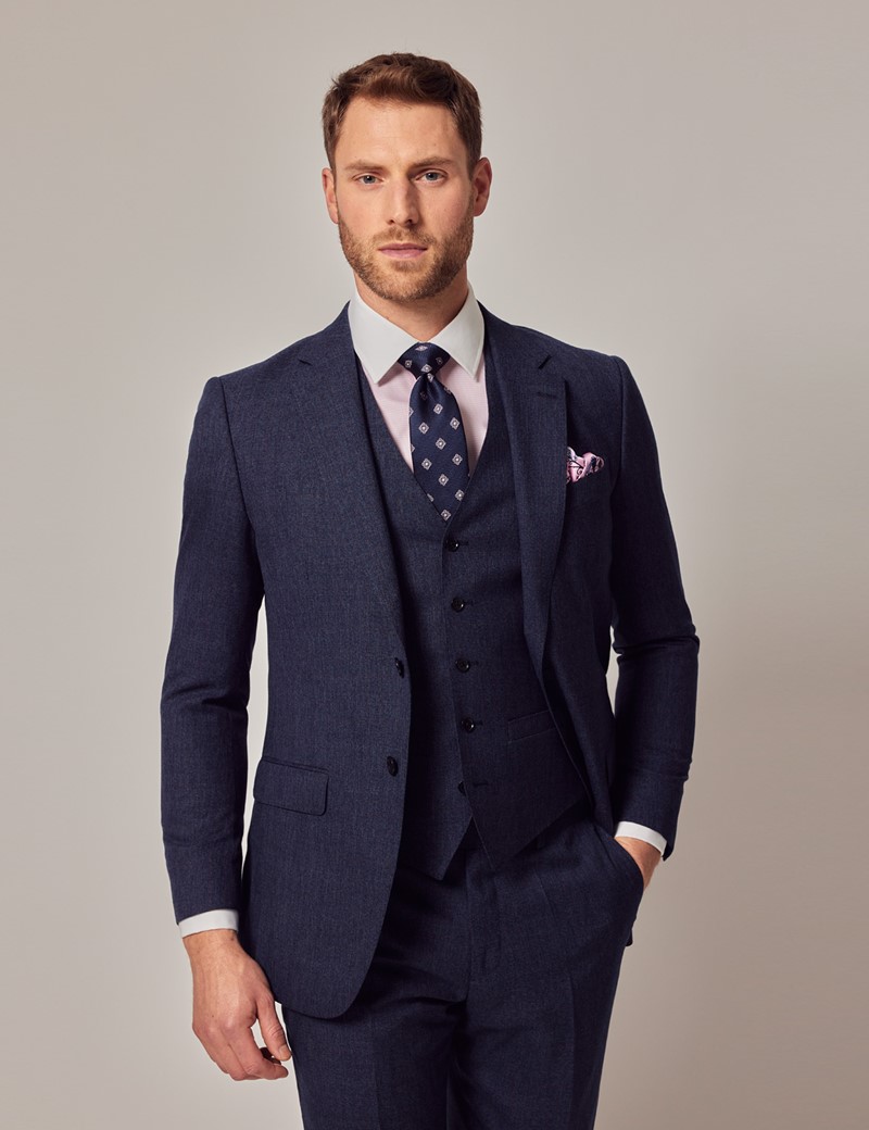 100% Wool Prince of Wales Plaid Men's 3 Piece Slim Fit Suit in Blue ...