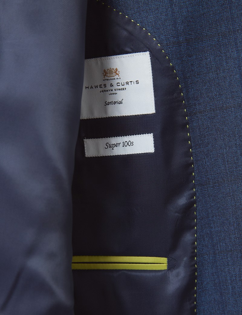 Men's Blue Check Slim Fit Suit Jacket