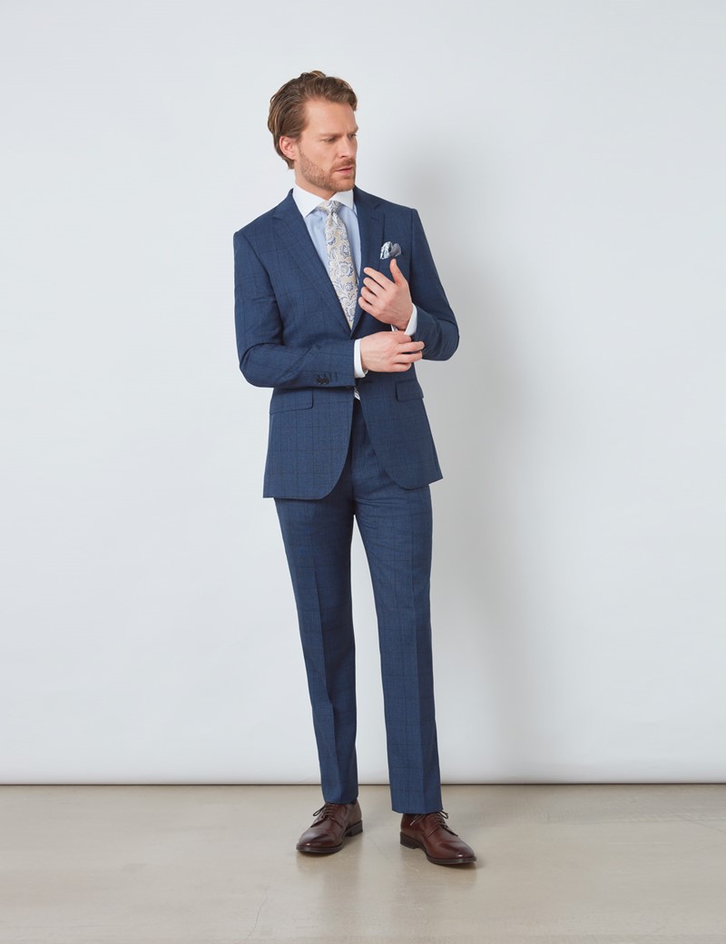 Men's Blue Check 3 Piece Slim Fit Suit