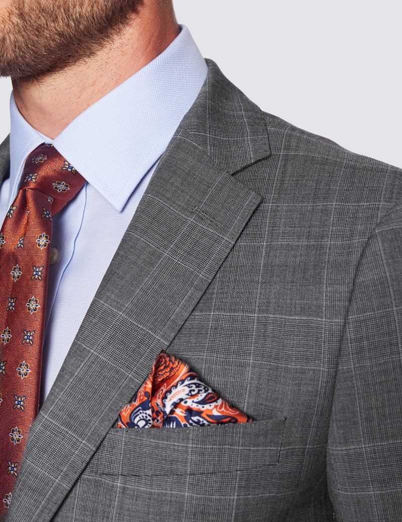 Grey Prince Of Wales Plaid Slim Jacket | Hawes & Curtis