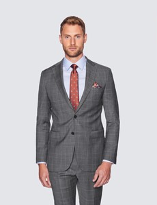 Men's Grey Prince Of Wales Check 2 Piece Slim Fit Suit | Hawes & Curtis