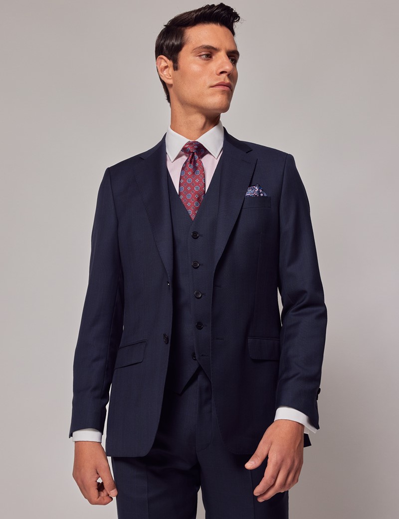 Men's Navy Windowpane Check Tailored 3 Piece Suit 1913 Collection