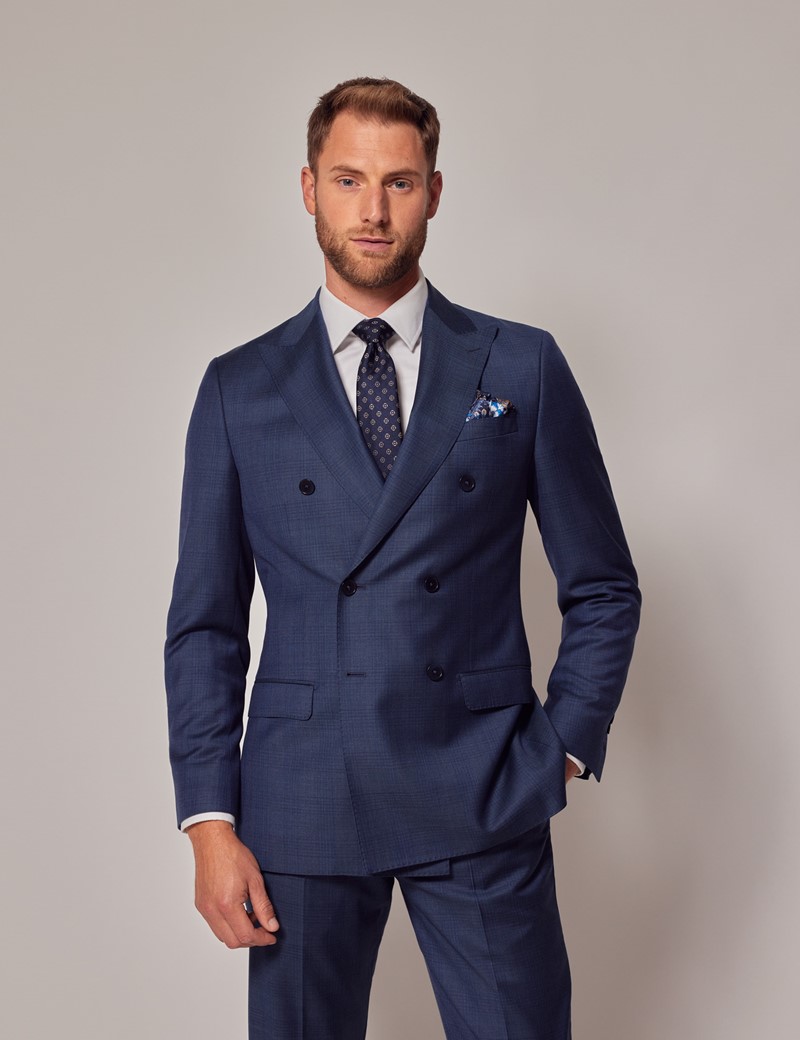 Men's Indigo Tonal Check Double Breasted Tailored Suit - 1913 Collection