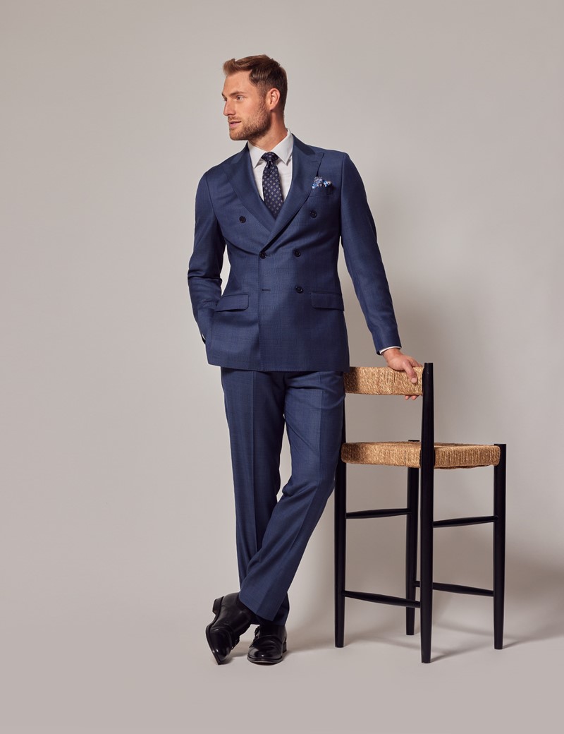 Men's Indigo Tonal Plaid Double Breasted Tailored Suit - 1913 Collection