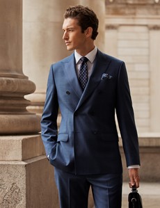 Men's Indigo Tonal Check Double Breasted Tailored Suit - 1913 Collection