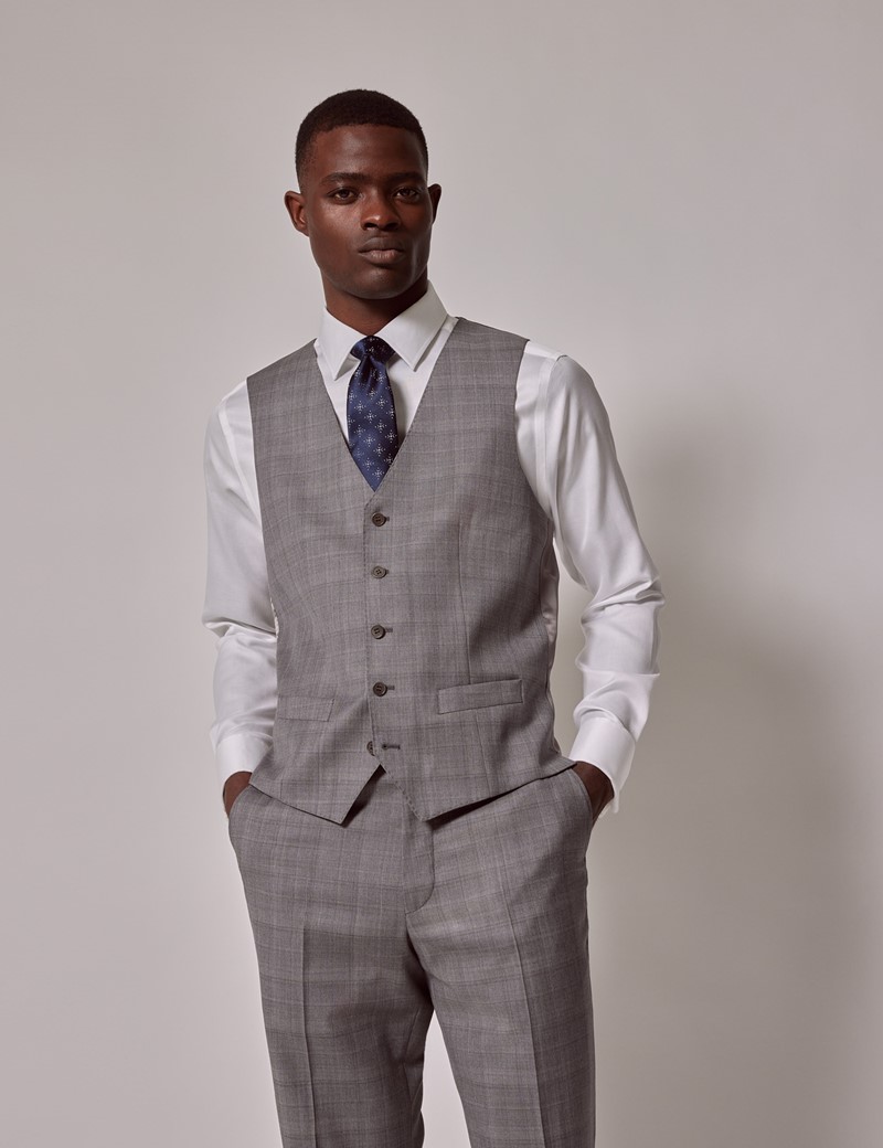 Men's Mid Grey Plaid Tailored Fit 3 Piece Suit - 1913 Collection