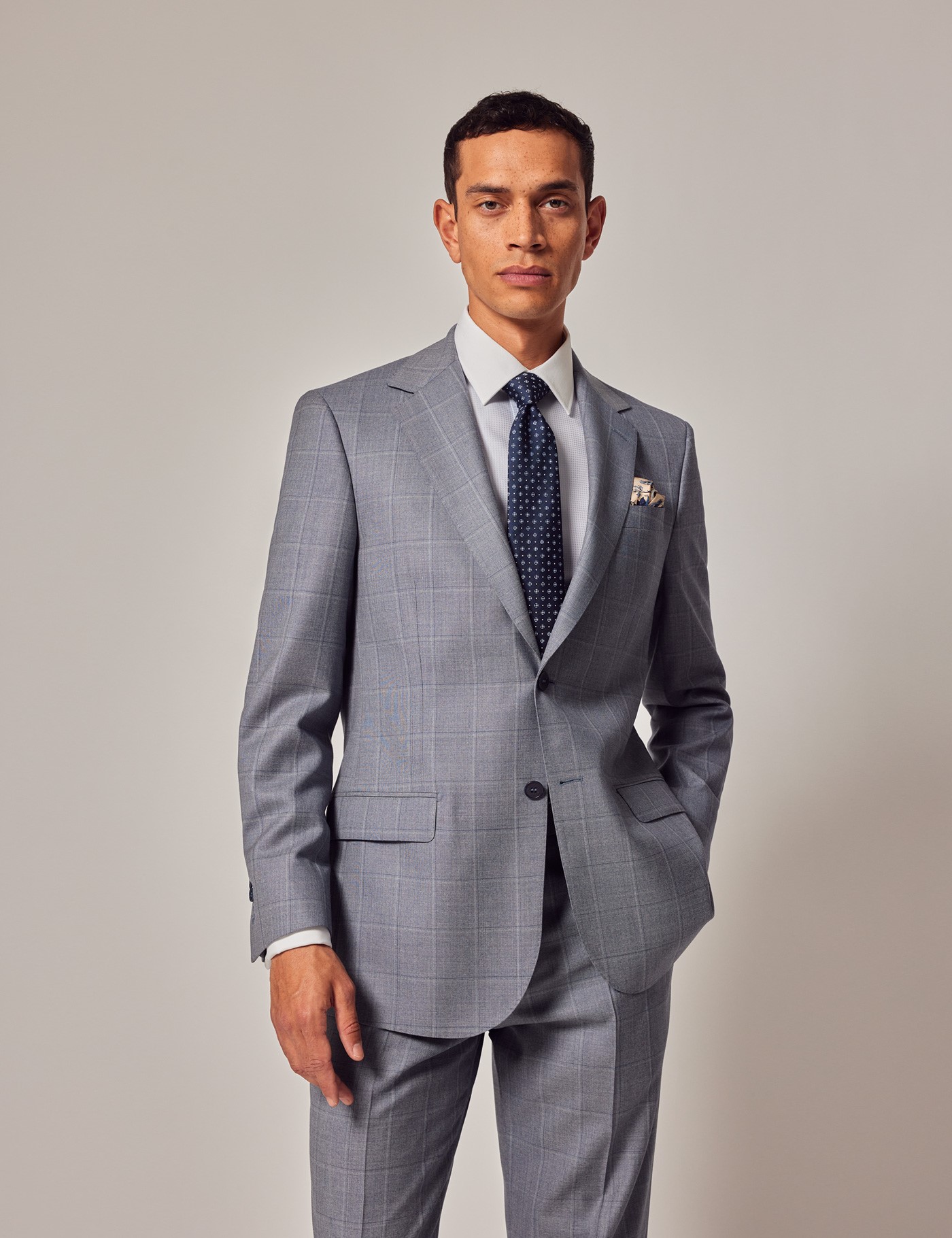 Hawes & Curtis Light Blue Tonal Windowpane Check Tailored Fit Suit Jacket - 1913 Collection