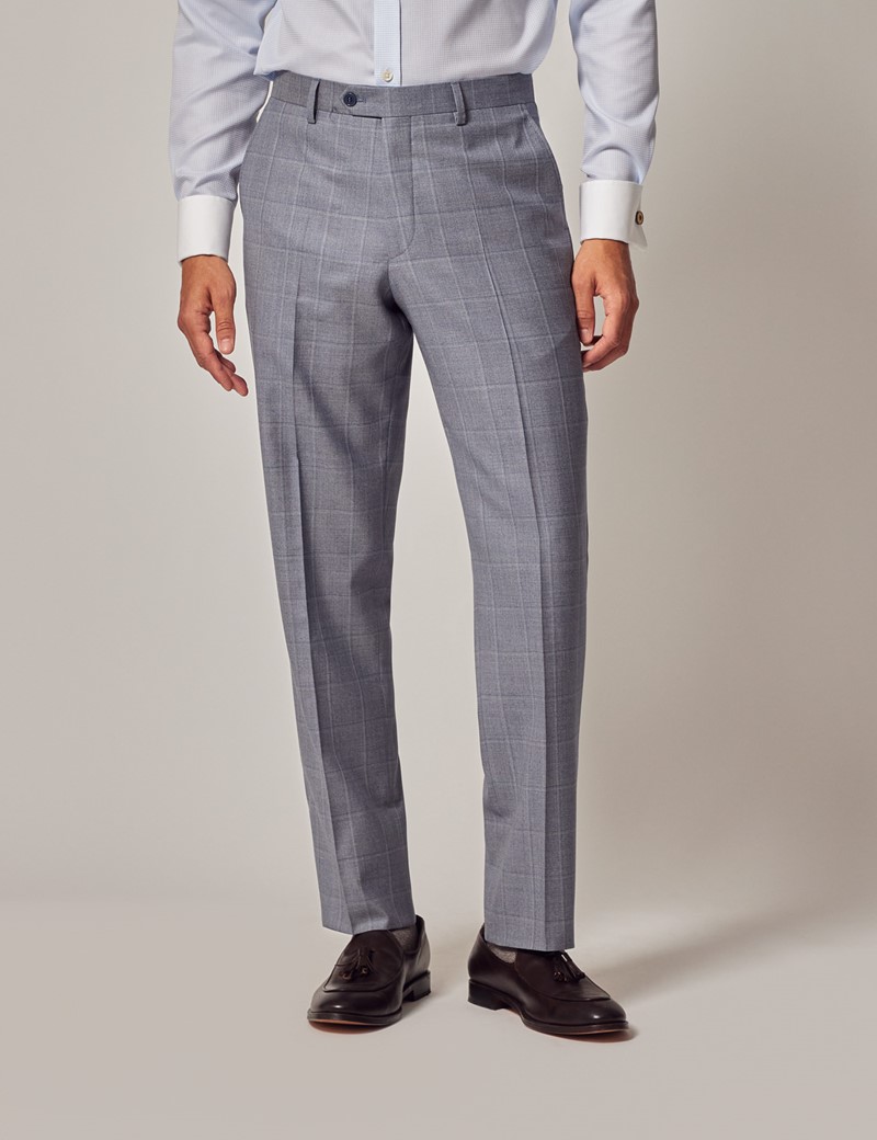 Men's Light Blue Tonal Windowpane Check Tailored Fit Suit - 1913 Collection