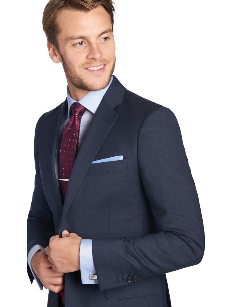 Men's Navy Prince of Wales Check Extra Slim Fit Suit Jacket | Hawes ...