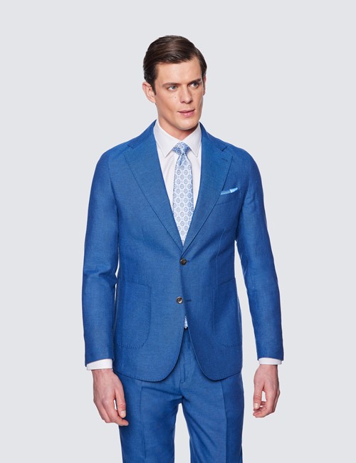 Men’s Royal Blue Italian Cotton Linen Slim Fit Suit Jacket - 1913 Collection 