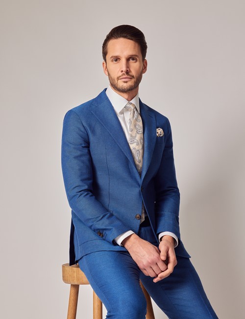 Royal Blue Italian Cotton Linen Slim Suit Jacket - 1913 Collection