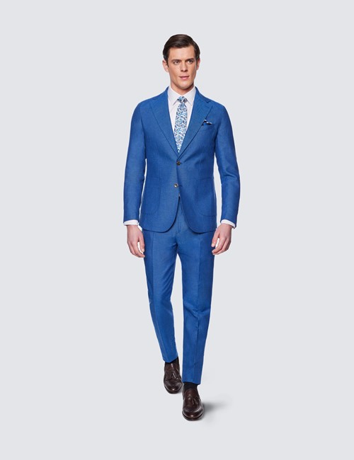 Men’s Royal Blue 2 Piece Italian Cotton Linen Slim Fit Suit - 1913 Collection 