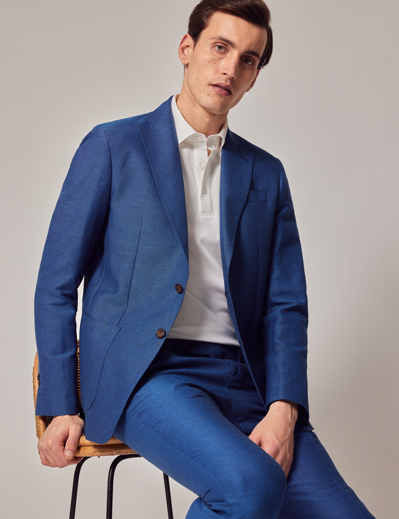 Royal Blue 2 Piece Italian Cotton Linen Slim Suit - 1913 Collection ...