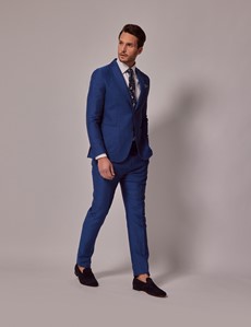 Royal Blue Italian Cotton Linen Slim Suit - 1913 Collection | Hawes ...