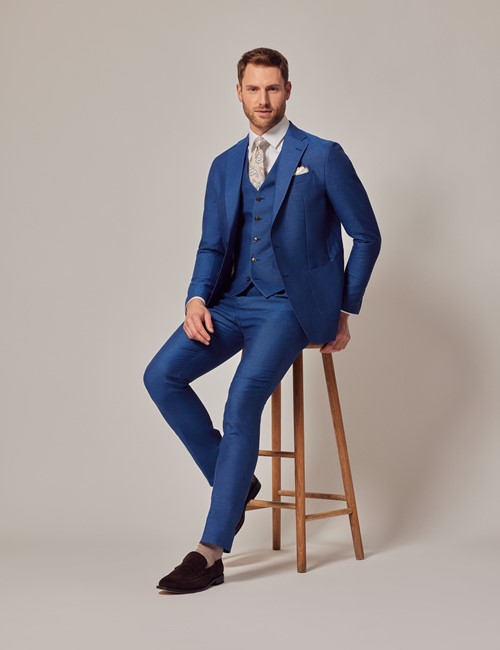 Hawes & Curtis Dark Blue Birdseye Semi Plain Slim Flannel Suit Jacket