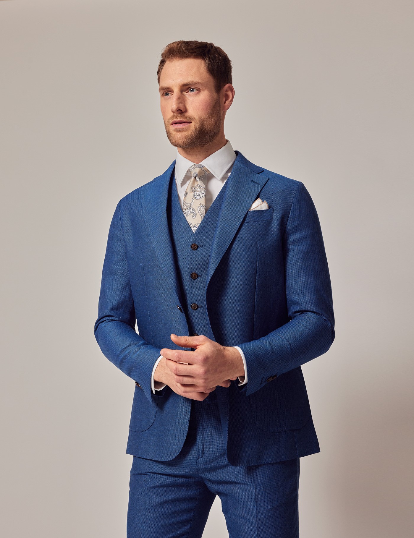 Men’s Royal Blue 3 Piece Italian Cotton Linen Slim Fit Suit - 1913 ...