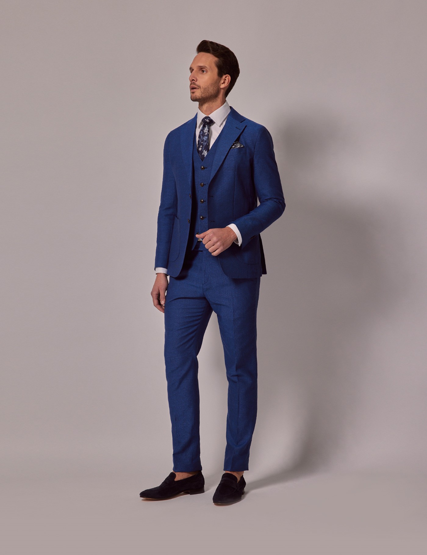 Men’s Royal Blue 3 Piece Italian Cotton Linen Slim Fit Suit - 1913 ...