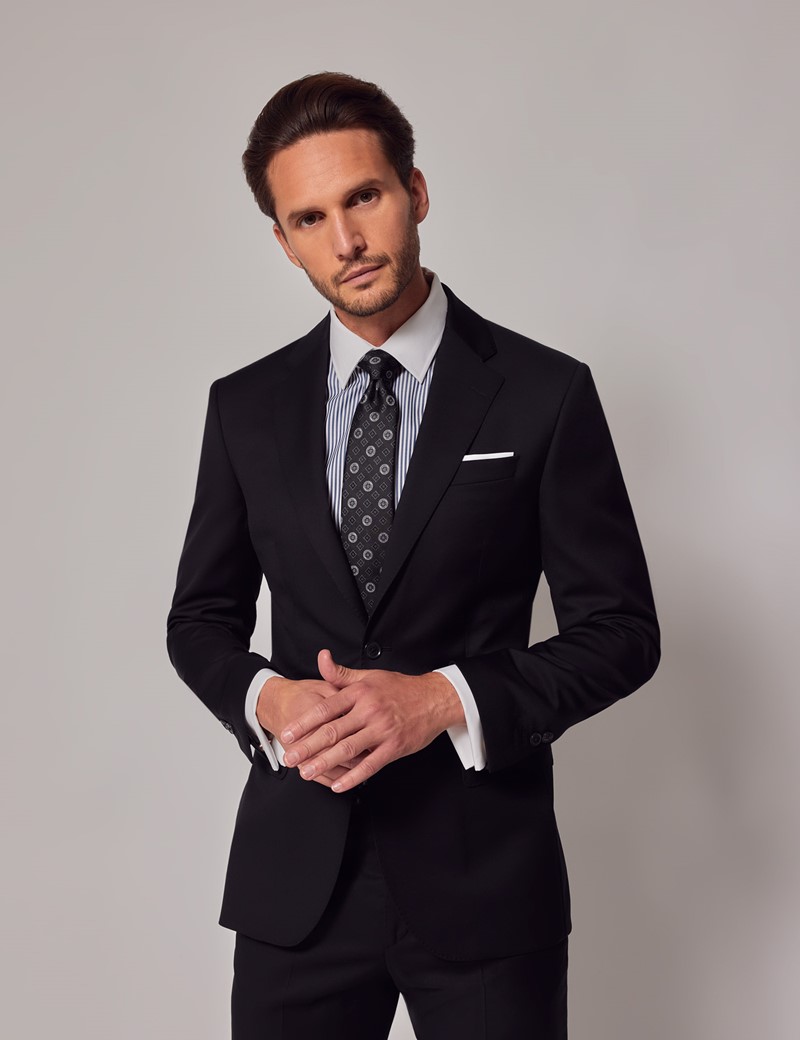 Men's Black Twill Tailored Italian Suit Jacket - 1913 Collection| Hawes ...
