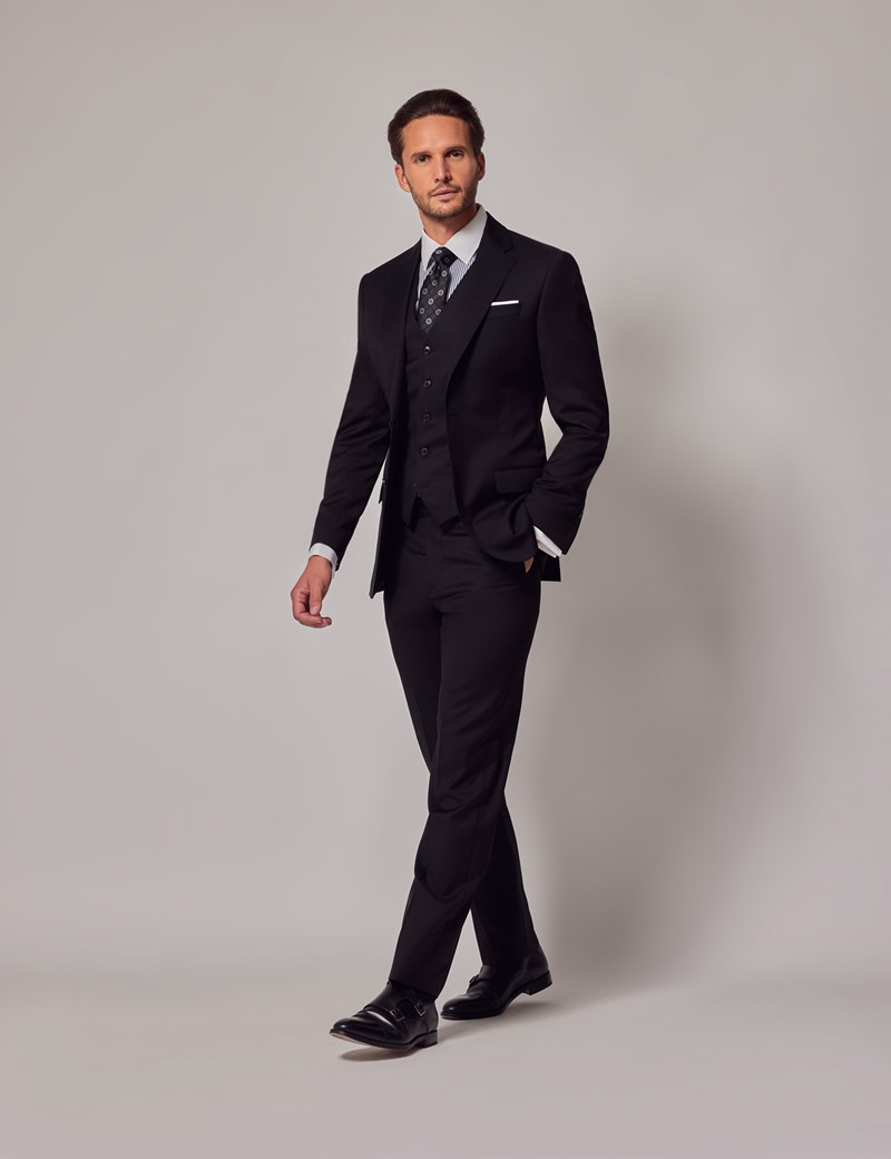 Men's Black Italian Wool 3 Piece Tailored Fit Suit – 1913 Collection ...