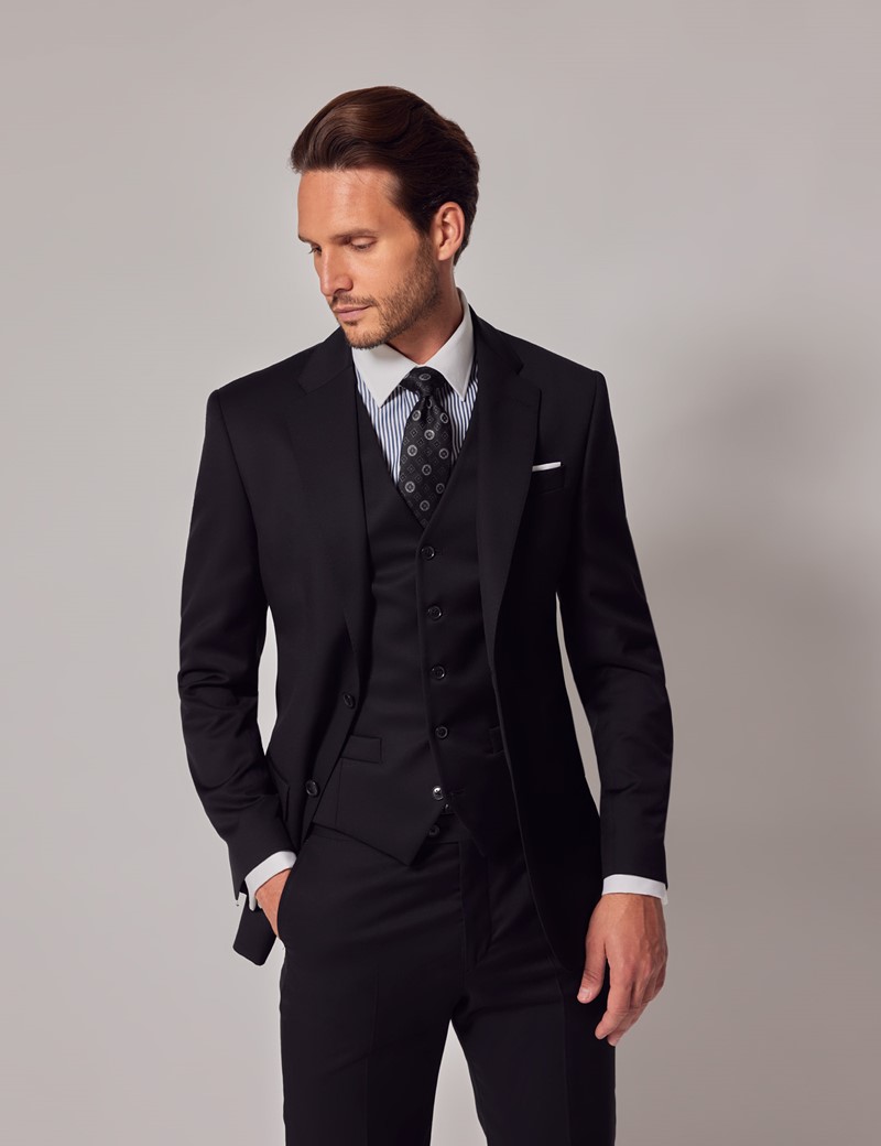 Men's Black Italian Wool 3 Piece Tailored Fit Suit – 1913 Collection ...