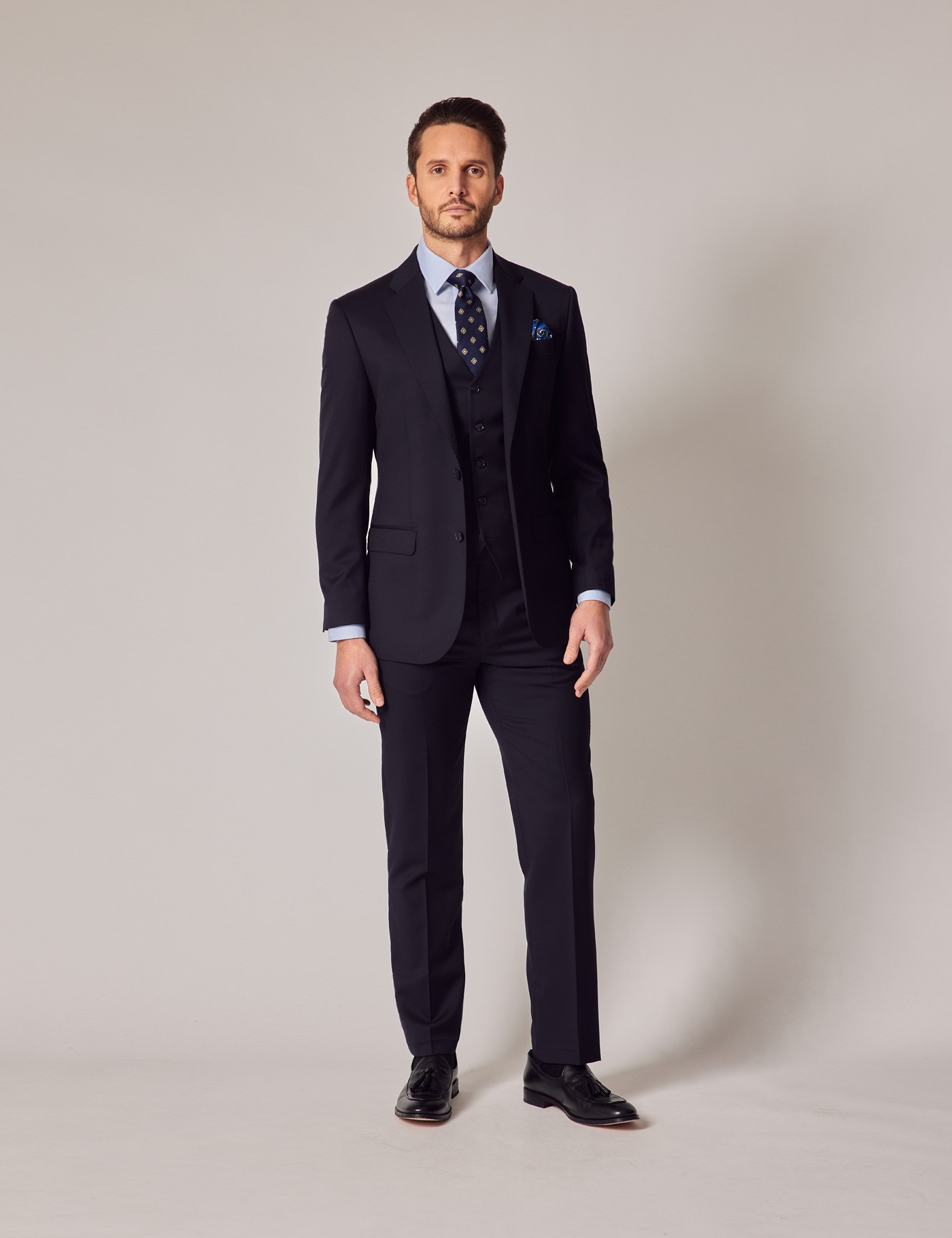 hawes & curtis navy twill 3 piece tailored italian suit - 1913 collection