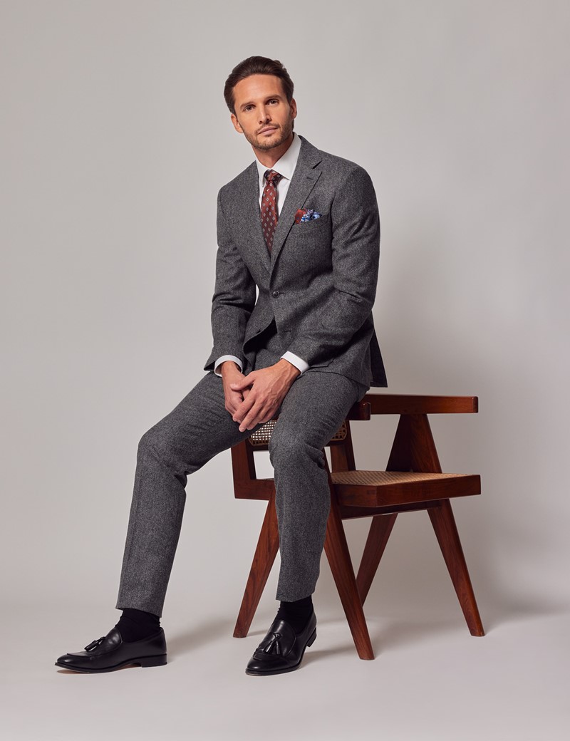 Tweed Two Piece Slim Fit Suit in Grey - 1913 Collection | Hawes & Curtis