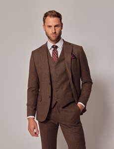 Men's Brown Tweed 1913 Collection 3 Piece Slim Suit - 1913 Collection ...