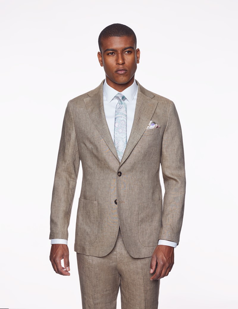 Linen Men's Brown Slim Fit Italian Suit 