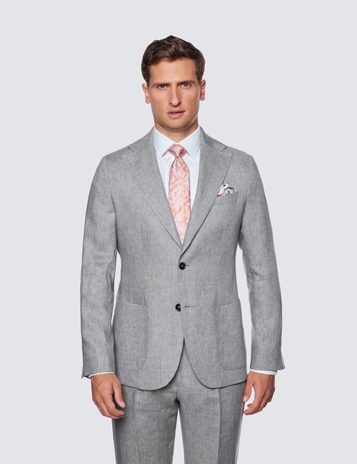 Men's Grey Linen Slim Fit Italian Suit Jacket - 1913 Collection 