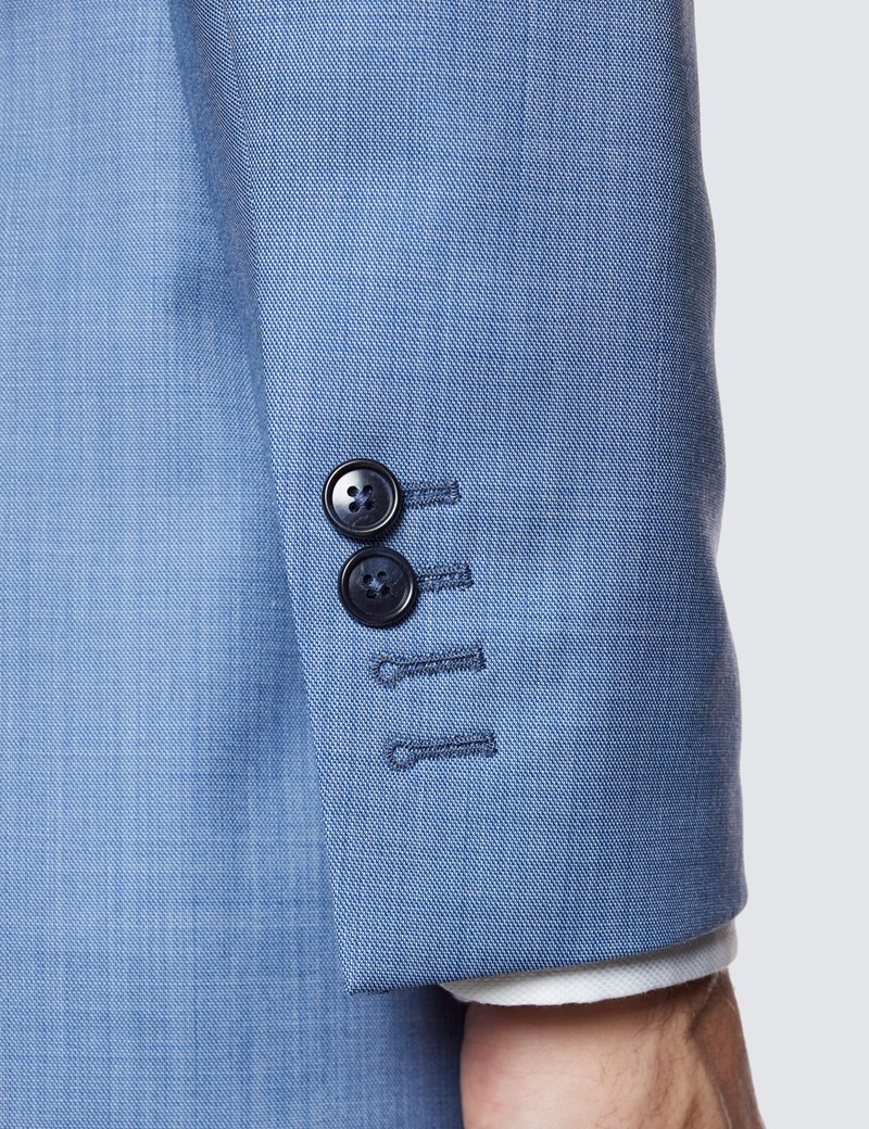 Men’s Light Blue Tailored Fit Sharkskin Italian Suit Jacket - 1913 Collection