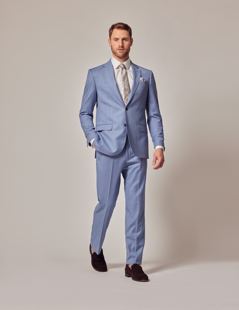 Men’s Light Blue Tailored Fit Sharkskin Italian Suit Jacket - 1913 ...