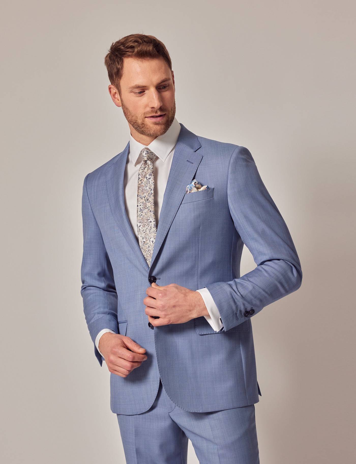 Men’s Light Blue Tailored Fit Sharkskin Italian Suit Jacket - 1913 ...