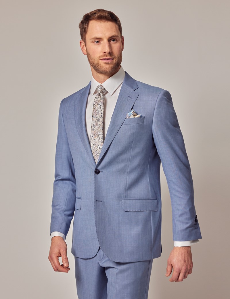 Men’s Light Blue Tailored Fit Sharkskin Italian Suit Jacket - 1913 ...