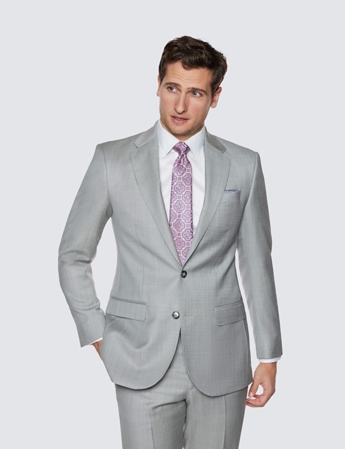 Men’s Light Grey Tailored Fit Sharkskin Italian Suit Jacket - 1913 Collection