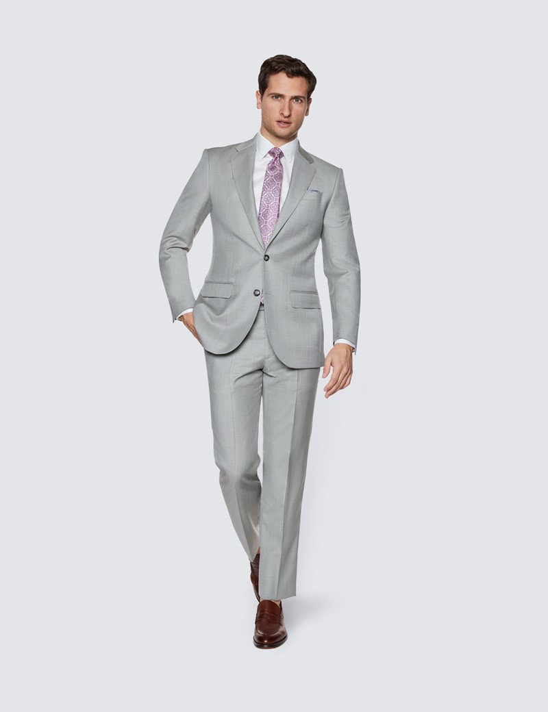 Men's Light Grey Tailored Fit Sharkskin 